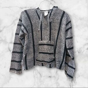 Black and White Striped Hoodie Poncho Style